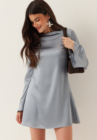 Satin Trumpet Sleeve Short Dress