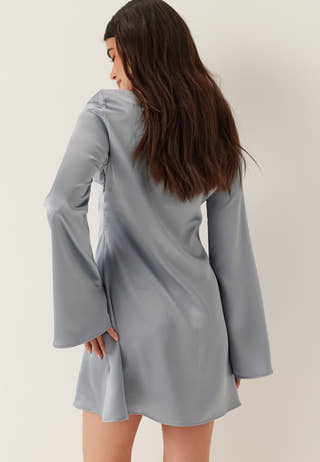 Satin Trumpet Sleeve Short Dress