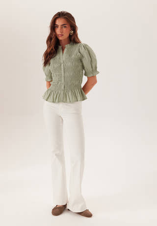 Short Sleeve Cotton Smock Blouse