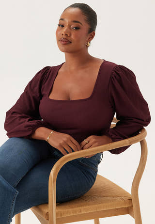 Square Neck Balloon Sleeve Top