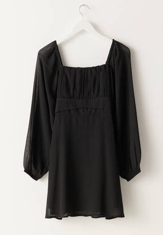 Square Neck L/S Georgette Dress