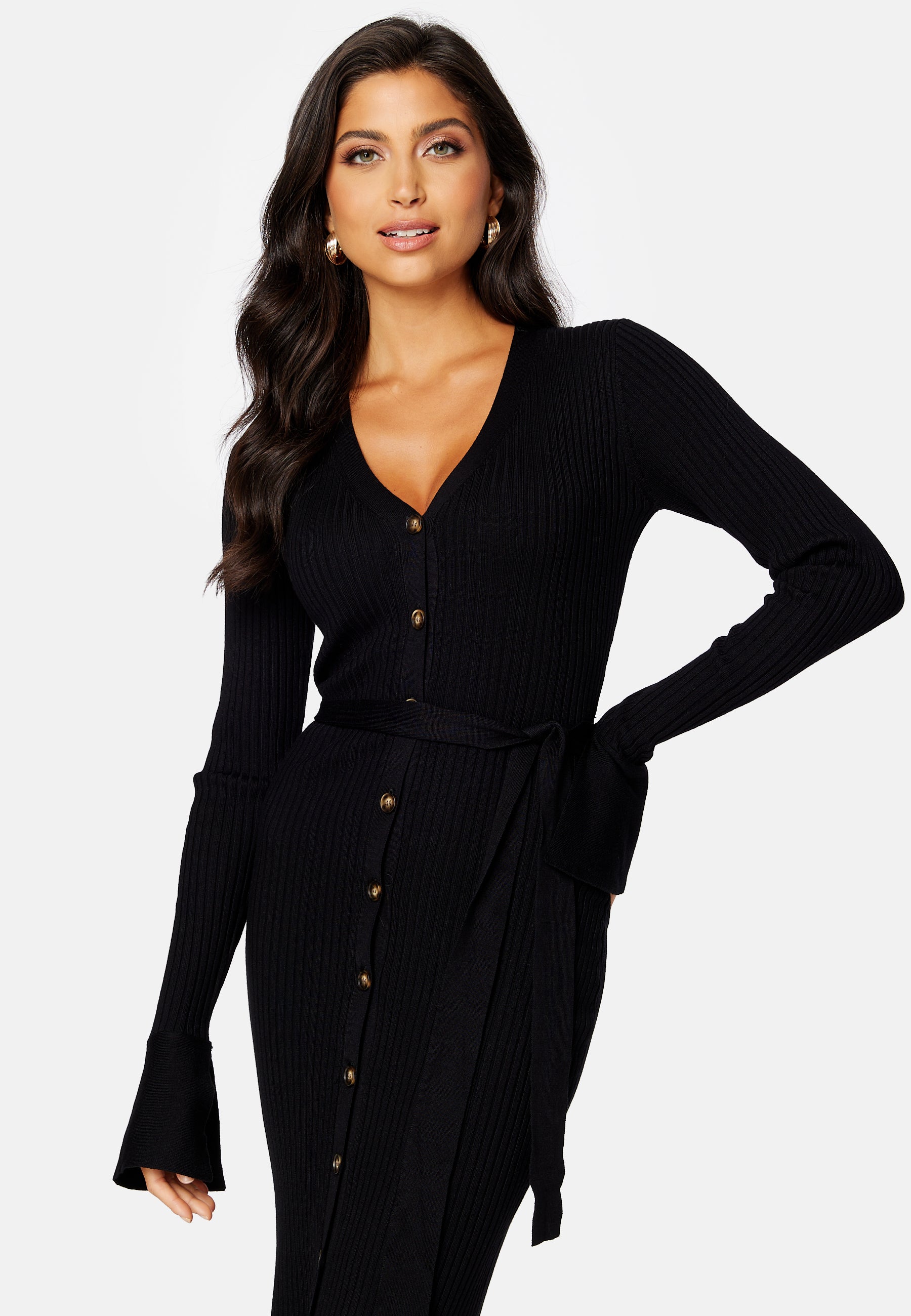 fine knit cardigan dress Bianco Ivory Knitted Long Sleeve Tie Front Cardigan E433