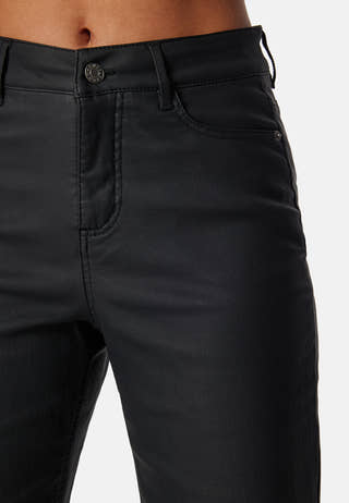 High Waist Straight Leg Coated Jeans