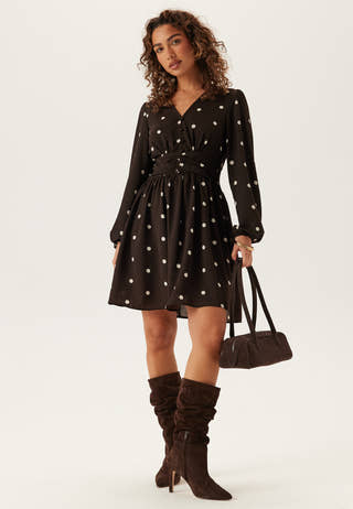 V-neck Button Short Dress