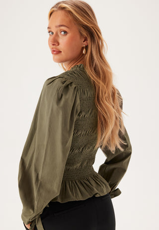 V-neck Cotton Smock Blouse