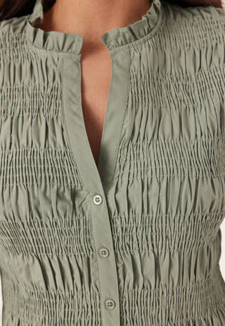 V-neck Cotton Smock Blouse