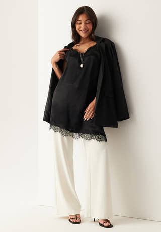 Viscose Satin Lace Mini Dress