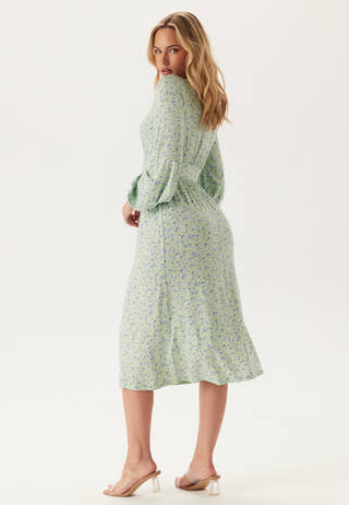 Soft Midi Button Volume Sleeve Dress