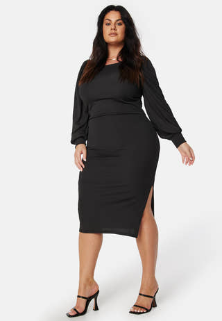 Balloon Sleeve Rib Dress