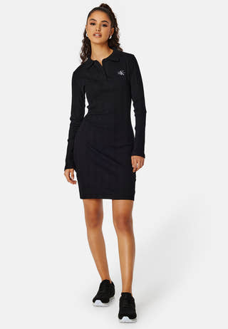 Badge Polo Collar Rib Dress
