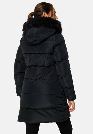 Faux Fur Hooded Fitted Long Jacket
