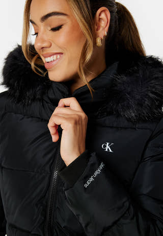 Faux Fur Hooded Fitted Long Jacket