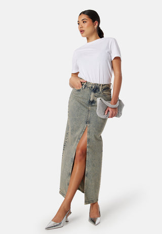 Front Split Maxi Denim Skirt