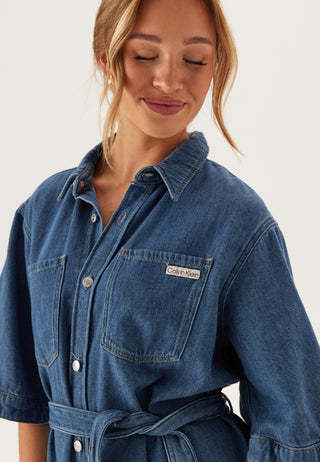 Linen Boxy Belted Shirt Dress