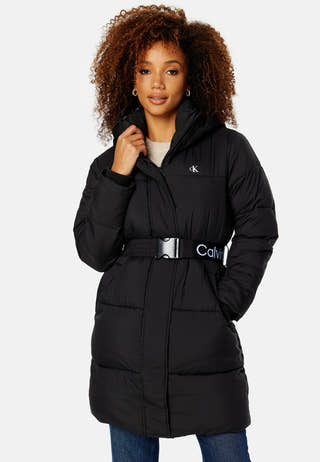 Logo Belt Waisted Long Puffer