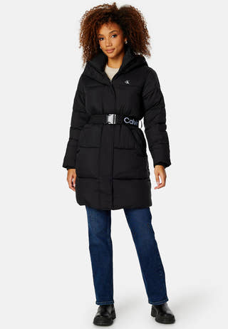 Logo Belt Waisted Long Puffer