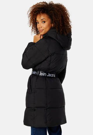 Logo Belt Waisted Long Puffer