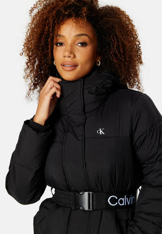 Logo Belt Waisted Long Puffer
