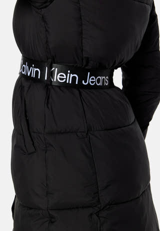 Logo Belt Waisted Long Puffer
