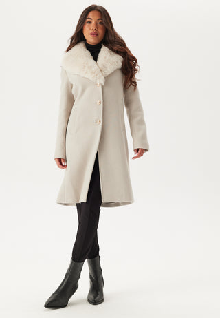 Fur Collar Wool Blend Coat