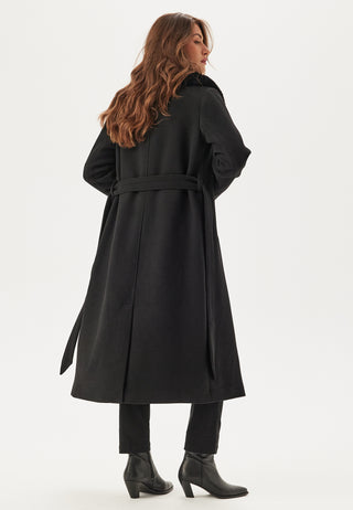 Fur Collar Belted Wool Blend Coat