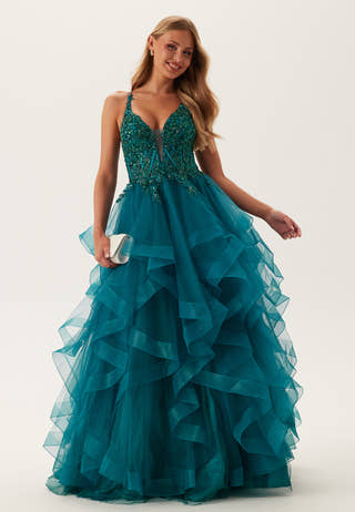 Tulle Frill Evening Dress with Lacing