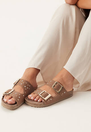 Two Buckle Sandal Nubuck Stras