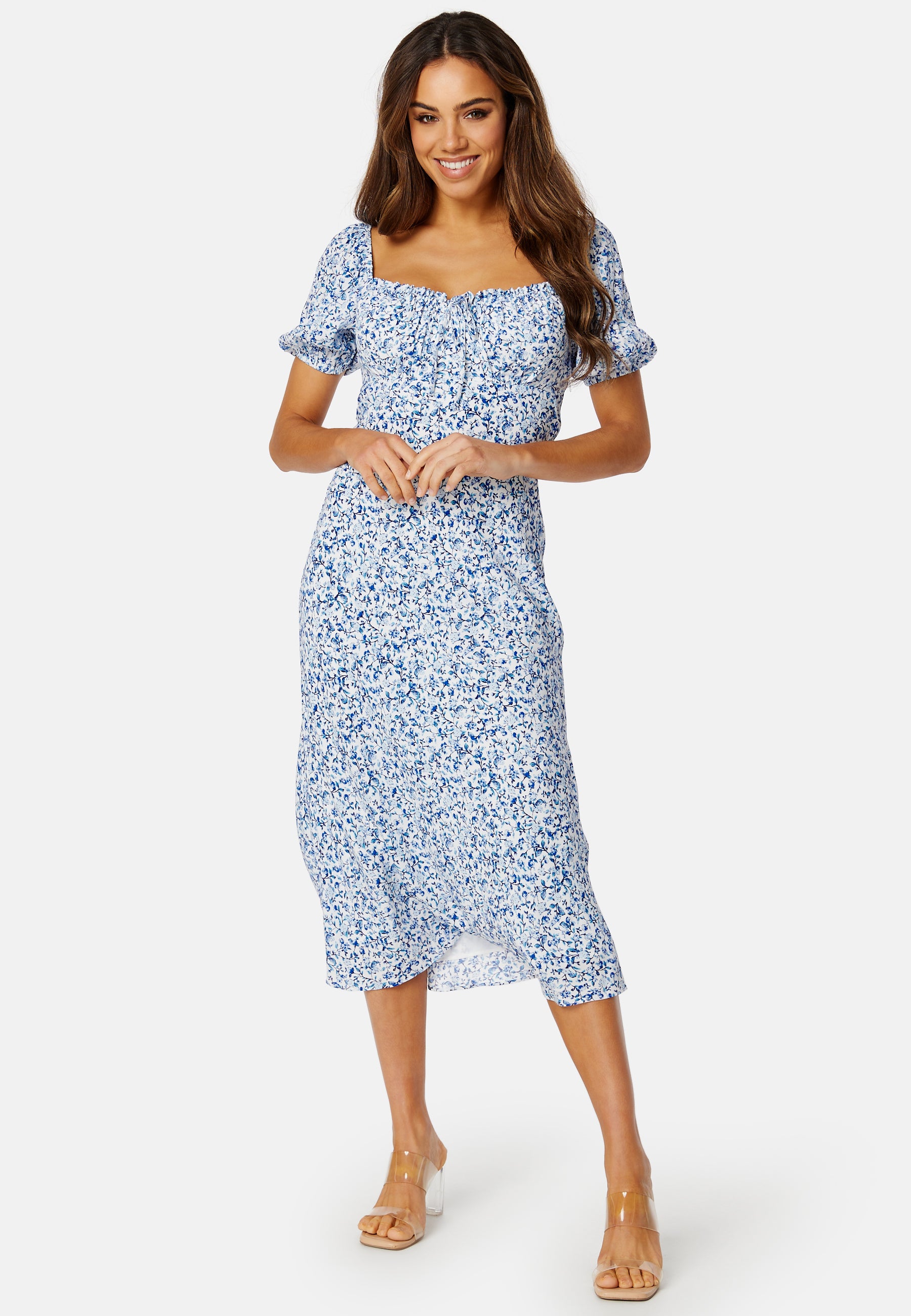 lorelai ruched front midi dress Lorely Ruched Bodice Midi Dress Brown XS