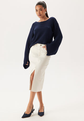 Midi White Denim Skirt