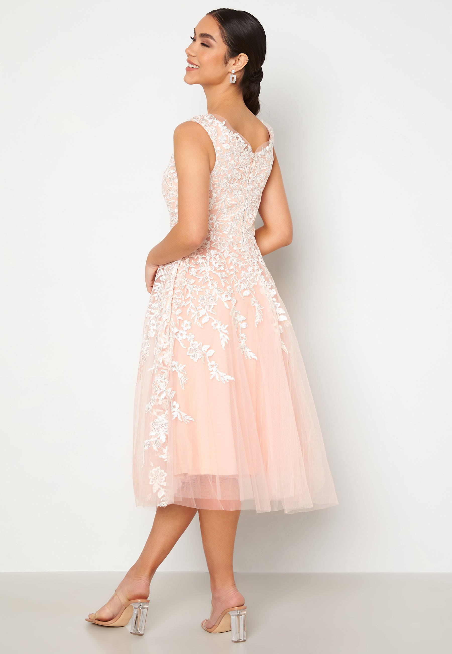ball midi dress Goddiva – Bardot Embroidered Midi Dress – Ball gowns – Beige