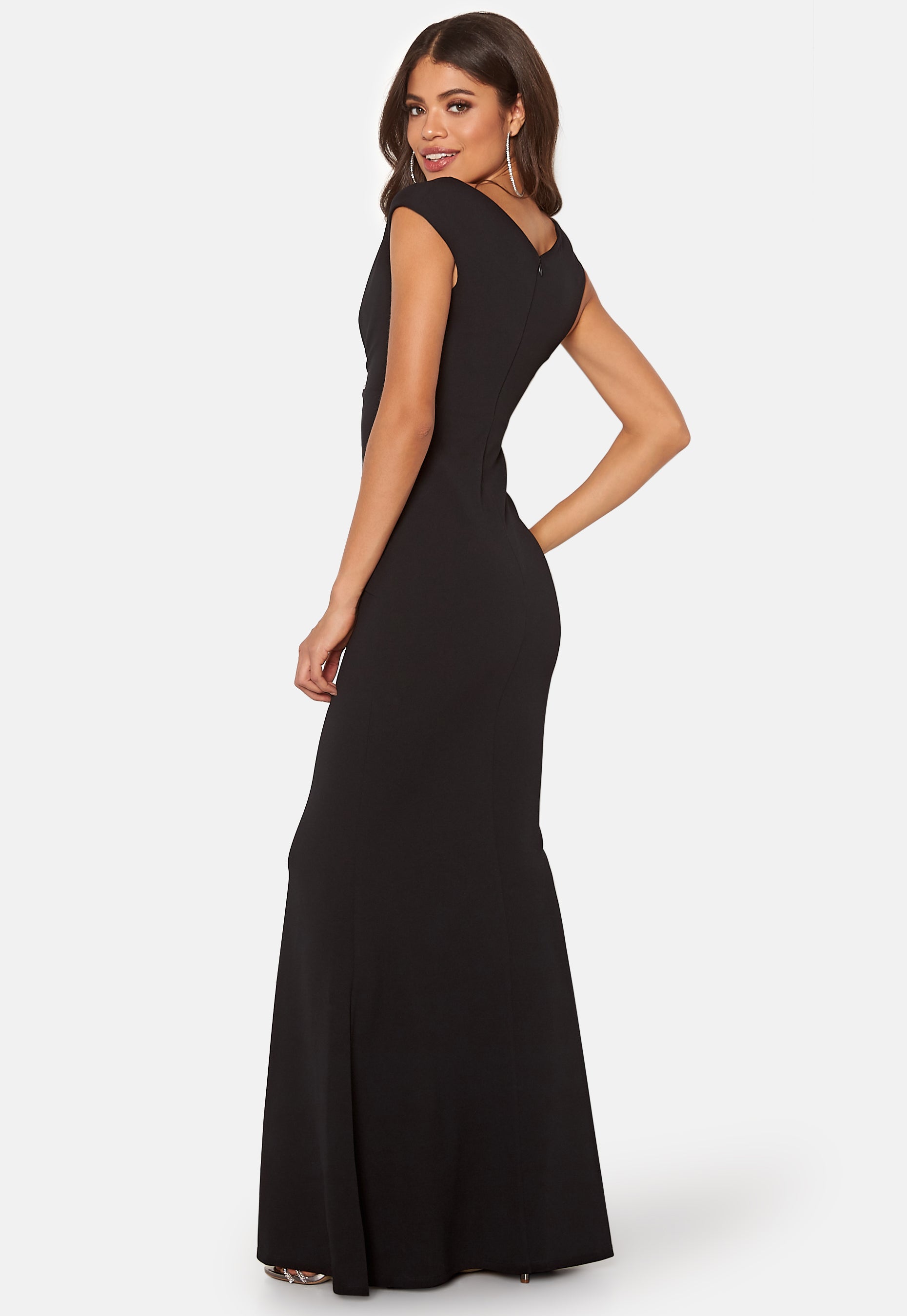 Goddiva – Bardot Pleat Maxi Dress – Ball gowns – Black