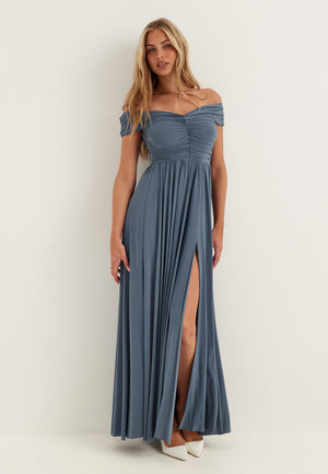 Bardot Rouched Maxi Split Dress