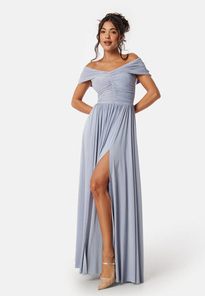 Bardot Rouched Maxi Split Dress