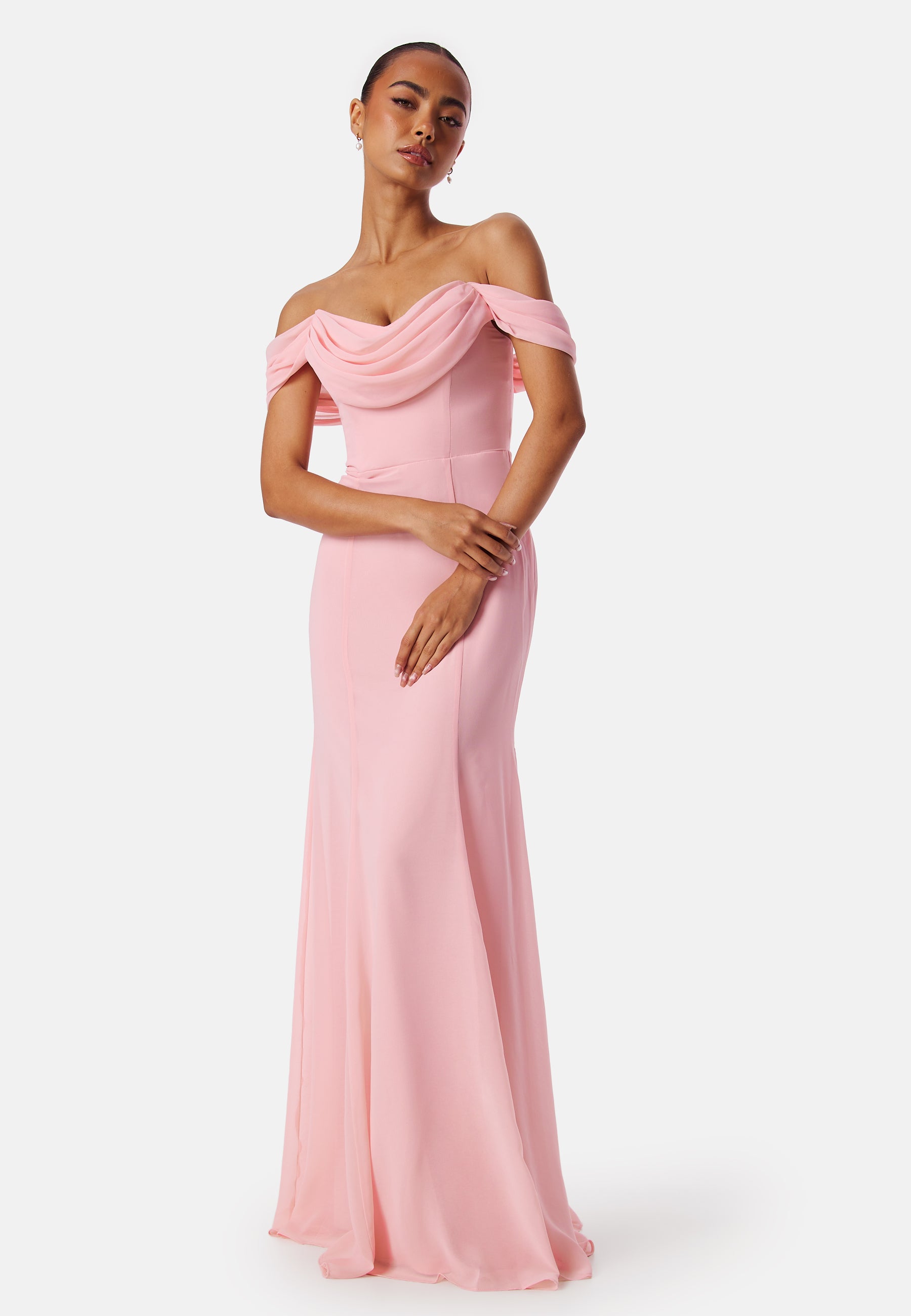 Goddiva Chiffon Off Shoulder Maxi Dress Ball gowns Pink Goddiva Chiffon Off Shoulder Maxi Dress Ball gowns Pink