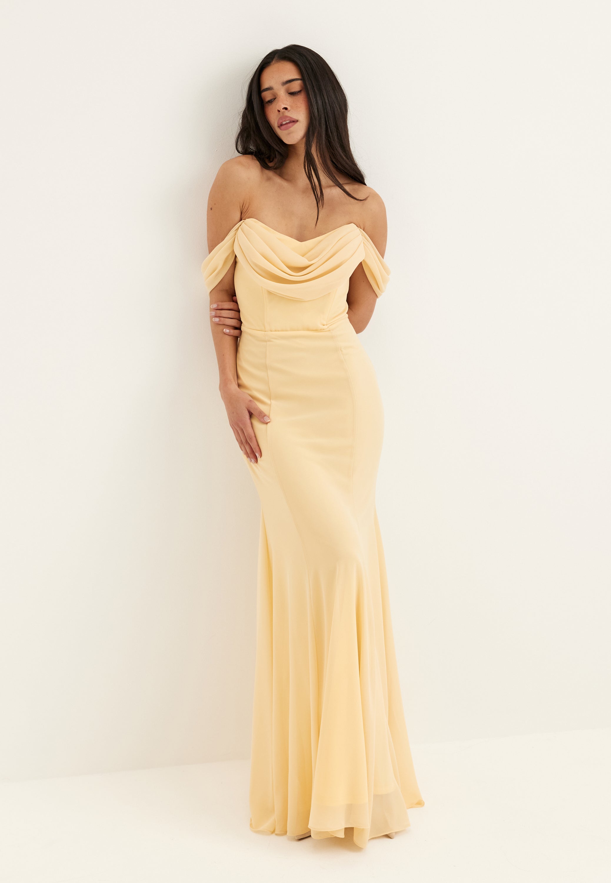 Goddiva Chiffon Off Shoulder Maxi Dress Bridesmaid dresses Yellow Goddiva Chiffon Off Shoulder Maxi Dress Bridesmaid dresses Yellow