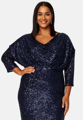 Sequin Cowl Neck Midi Dress