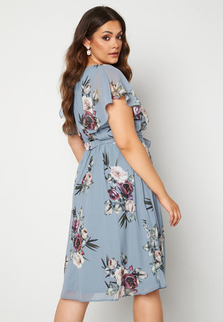Floral Flutter Sleeve Midi Curve Dress