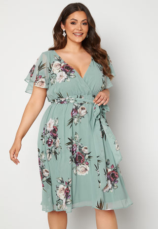 Floral Flutter Sleeve Midi Curve Dress