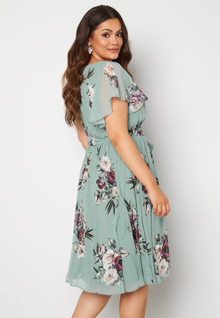 Floral Flutter Sleeve Midi Curve Dress