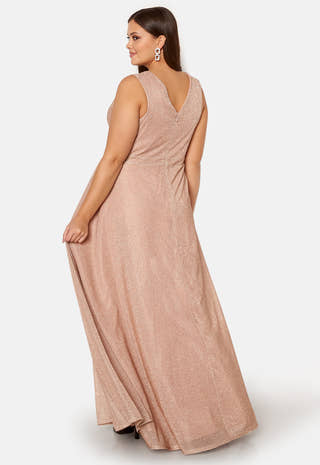 Goddiva curve Glitter Wrap Front Maxi Curve Dress With Split + SIZES Beige Goddiva curve Glitter Wrap Front Maxi Curve Dress With Split + SIZES Beige