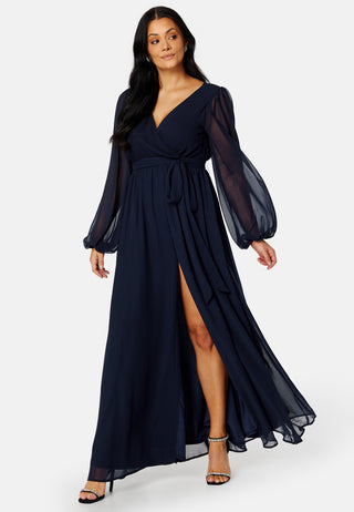 Long Sleeve Chiffon Maxi Curve Dress