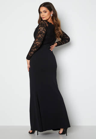 Long Sleeve Lace Trim Maxi Dress