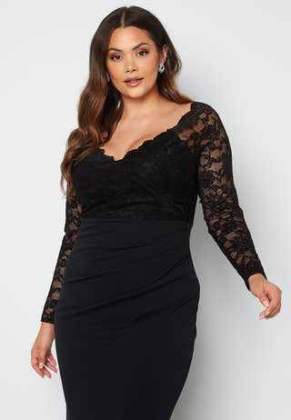 Long Sleeve Lace Trim Maxi Dress