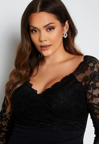 Long Sleeve Lace Trim Maxi Dress