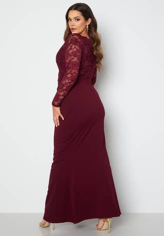 Long Sleeve Lace Trim Maxi Dress