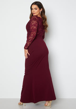 Long Sleeve Lace Trim Maxi Dress