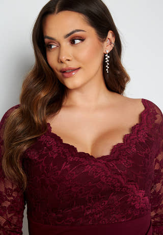 Long Sleeve Lace Trim Maxi Dress