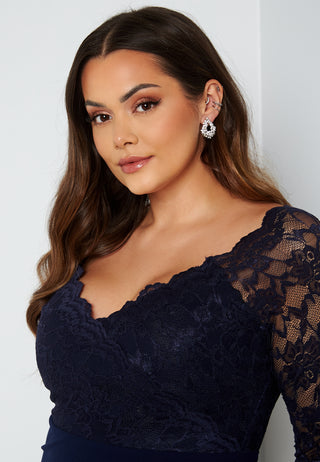 Long Sleeve Lace Trim Maxi Dress