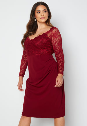 Long Sleeve Lace Trim Midi Dress