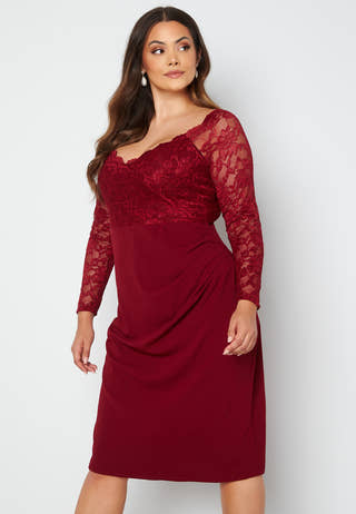 Long Sleeve Lace Trim Midi Dress